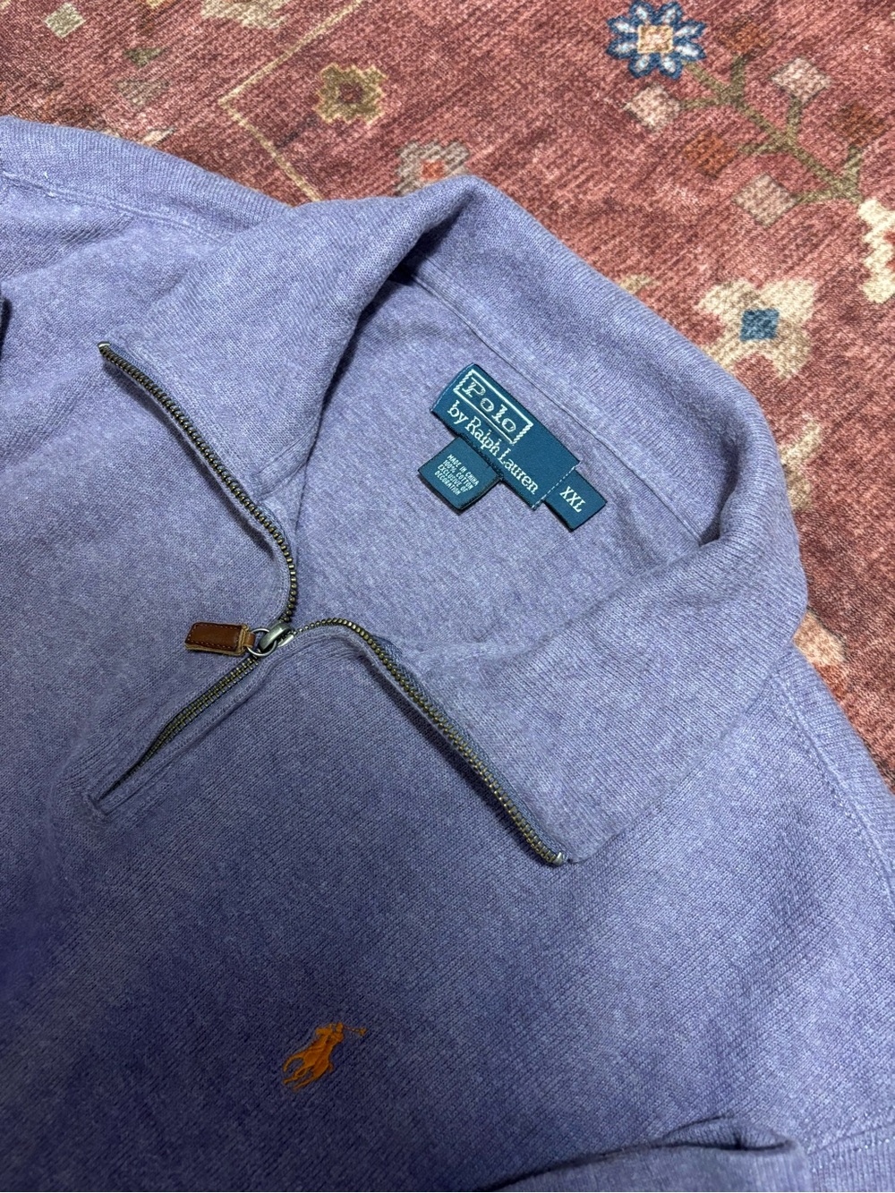 Polo Ralph Lauren Cotton Knit Sweater 1/4 Zip Mock Neck Purple XXL